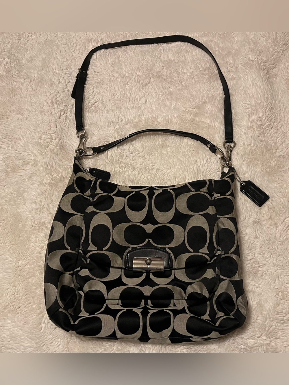 Coach F22310 Kristin Signature Hobo Bag Black Grey Sateen Purse Vintage Y2K